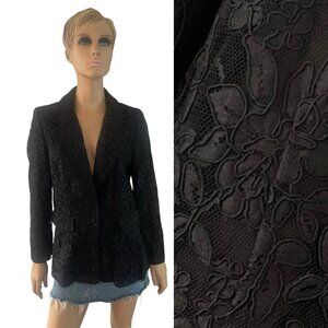 Vintage Zelda Black Lace Faux Pockets Lined Blazer Jacket - Sz 14